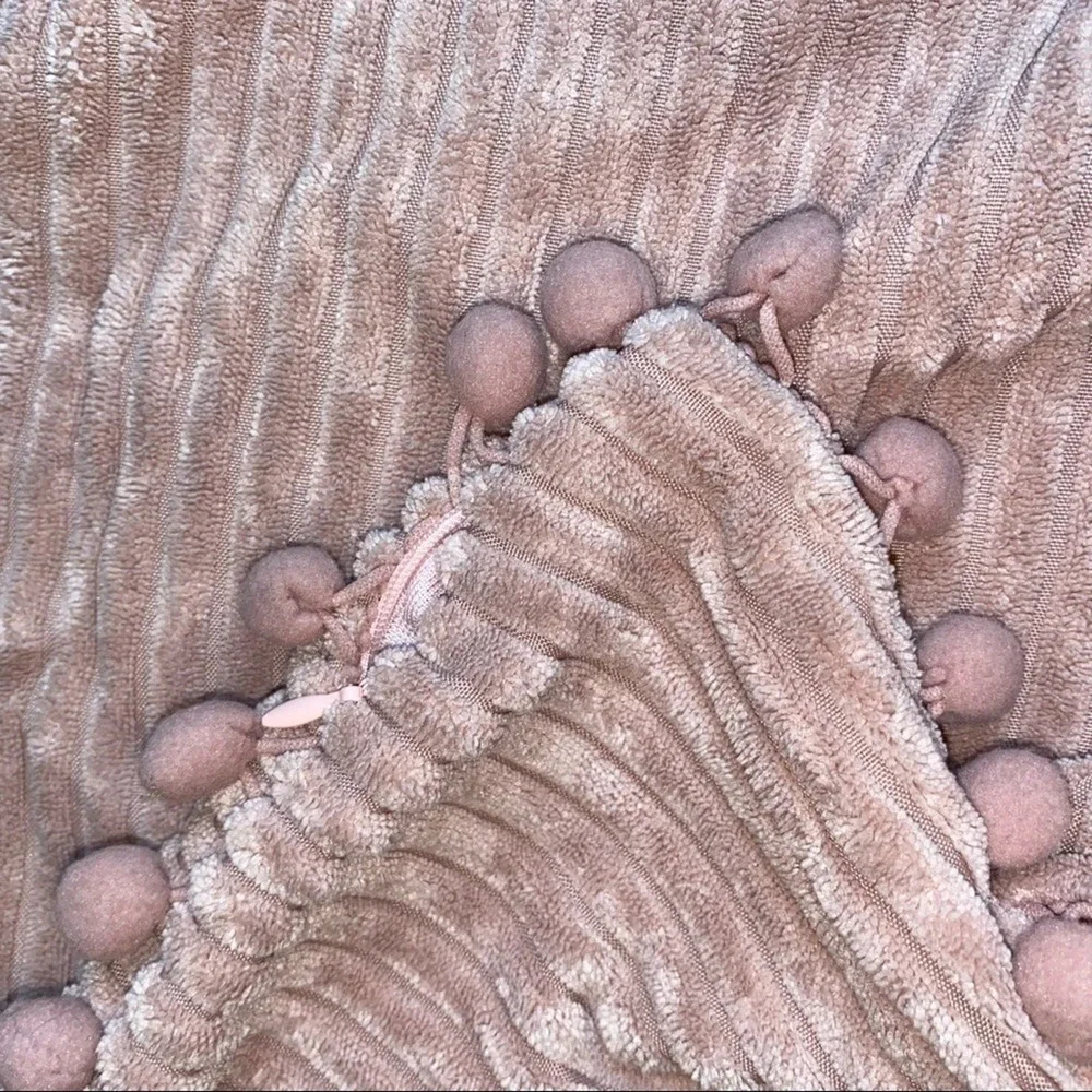NWOT Set of Two Blush Pink Ribbed Velvet Throw Pillow Covers Pom Pom Trim